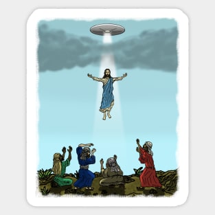 Jesus Rising Into UFO Sticker